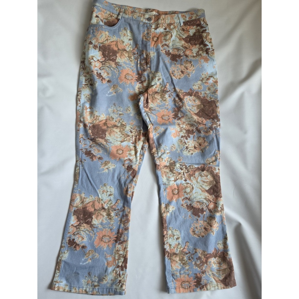 TRIBAL Women's 12 Floral Jeans Cottagecore Boho Straight Leg Blue Denim Pants